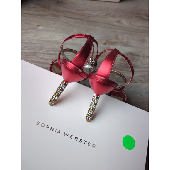 Sophia Webster Rosalind Crystal Star mid Red Gold Heels Womens 38.5 - Picture 6 of 16